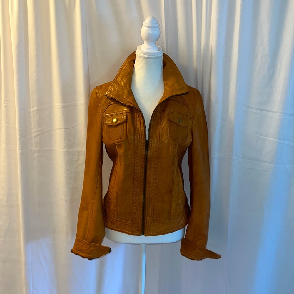 Wilson Leather Women’s Cognac Tan Moto Biker Jacket Size Medium